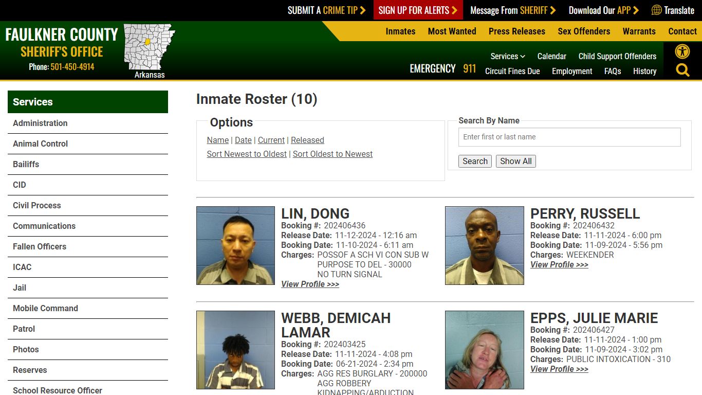 Inmate Roster - Released Inmates Booking Date Descending - Faulkner ...